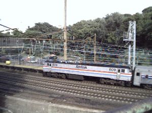 Amtrak train pulls into station